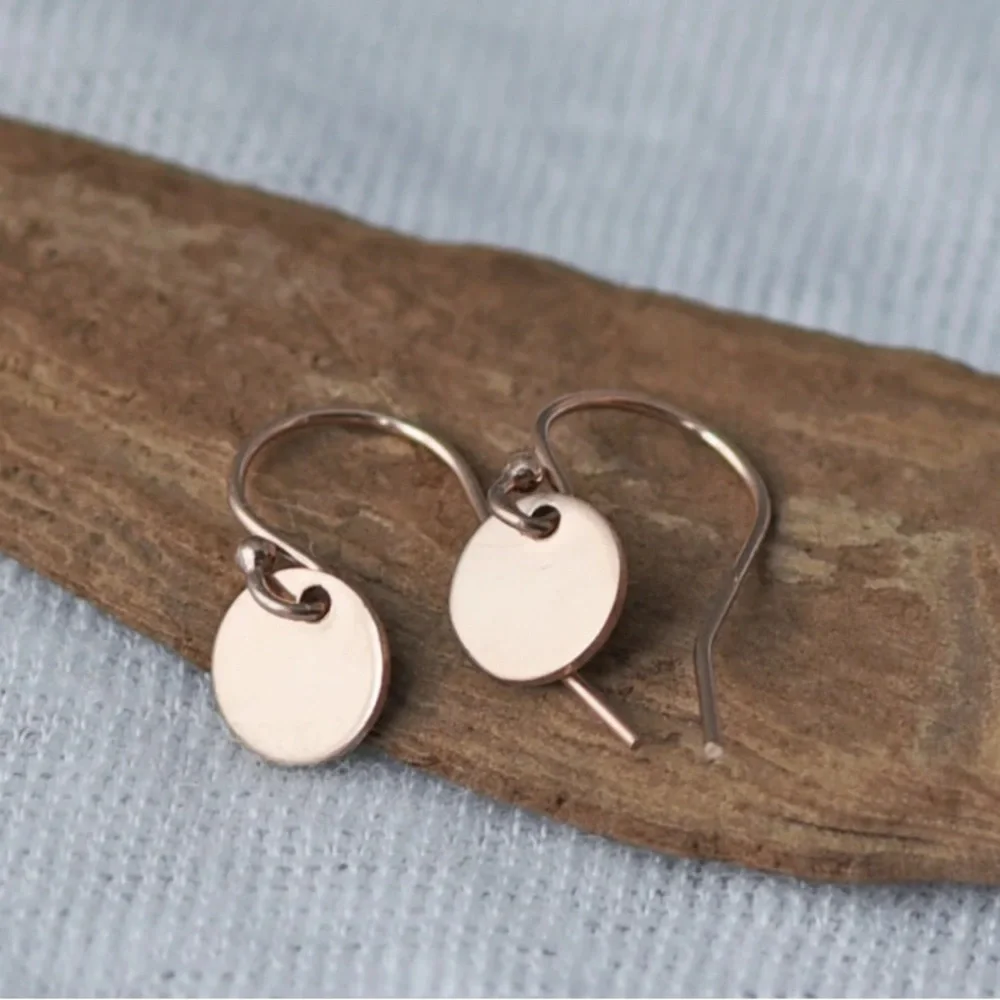 🌹14k rose gold fill dainty drop disc earrings. - Picture 2 of 5